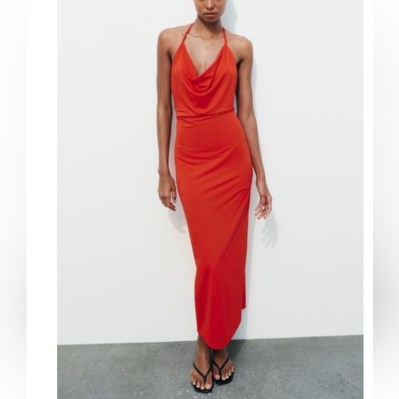 Zara | Dresses | Elegant Red Halter Neck Dress | Poshmark